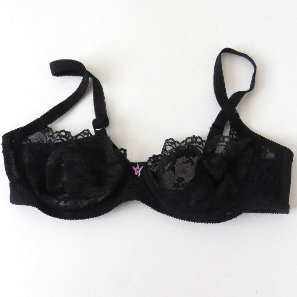 Vintage 80's Frederick's Of Hollywood Pink Star Lace Underwire Bra Black 36B EUC